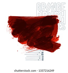 Red brush stroke and texture. Grunge vector abstract hand - painted element. Underline and border design.