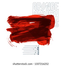 Red brush stroke and texture. Grunge vector abstract hand - painted element. Underline and border design.