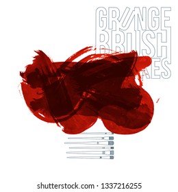 Red brush stroke and texture. Grunge vector abstract hand - painted element. Underline and border design.
