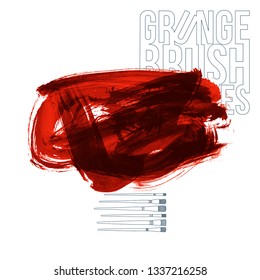 Red brush stroke and texture. Grunge vector abstract hand - painted element. Underline and border design.