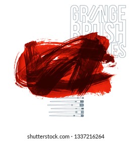 Red brush stroke and texture. Grunge vector abstract hand - painted element. Underline and border design.
