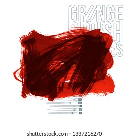 Red brush stroke and texture. Grunge vector abstract hand - painted element. Underline and border design.