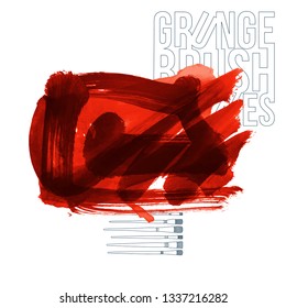 Red brush stroke and texture. Grunge vector abstract hand - painted element. Underline and border design.
