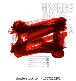 Red brush stroke and texture. Grunge vector abstract hand - painted element. Underline and border design.