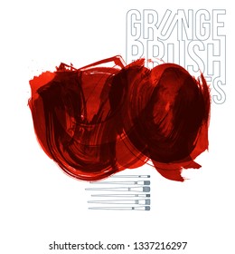 Red brush stroke and texture. Grunge vector abstract hand - painted element. Underline and border design.