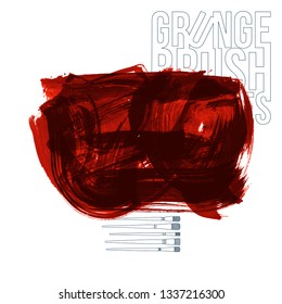 Red brush stroke and texture. Grunge vector abstract hand - painted element. Underline and border design.