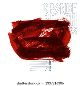 Red brush stroke and texture. Grunge vector abstract hand - painted element. Underline and border design.