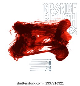 Red brush stroke and texture. Grunge vector abstract hand - painted element. Underline and border design.