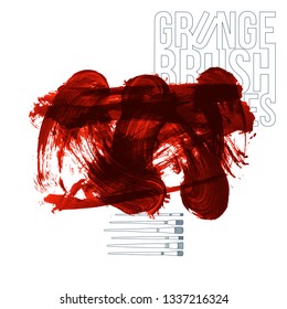 Red brush stroke and texture. Grunge vector abstract hand - painted element. Underline and border design.