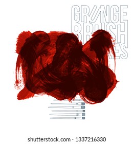 Red brush stroke and texture. Grunge vector abstract hand - painted element. Underline and border design.