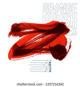 Red brush stroke and texture. Grunge vector abstract hand - painted element. Underline and border design.