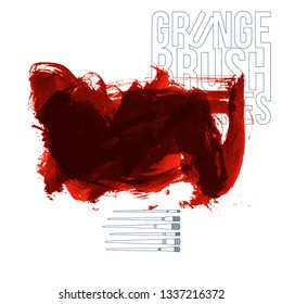 Red brush stroke and texture. Grunge vector abstract hand - painted element. Underline and border design.