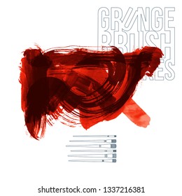 Red brush stroke and texture. Grunge vector abstract hand - painted element. Underline and border design.