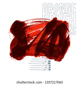 Red brush stroke and texture. Grunge vector abstract hand - painted element. Underline and border design.