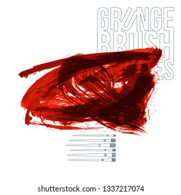 Red brush stroke and texture. Grunge vector abstract hand - painted element. Underline and border design.
