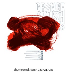 Red brush stroke and texture. Grunge vector abstract hand - painted element. Underline and border design.