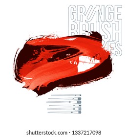 Red brush stroke and texture. Grunge vector abstract hand - painted element. Underline and border design.