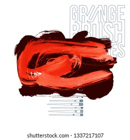 Red brush stroke and texture. Grunge vector abstract hand - painted element. Underline and border design.