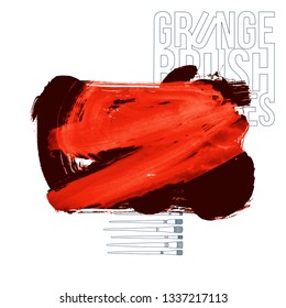 Red brush stroke and texture. Grunge vector abstract hand - painted element. Underline and border design.