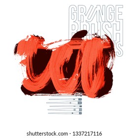 Red brush stroke and texture. Grunge vector abstract hand - painted element. Underline and border design.