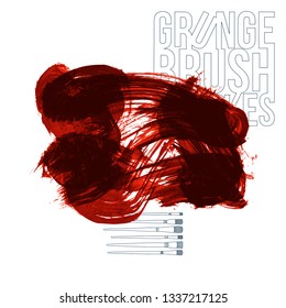 Red brush stroke and texture. Grunge vector abstract hand - painted element. Underline and border design.