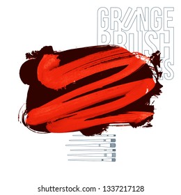 Red brush stroke and texture. Grunge vector abstract hand - painted element. Underline and border design.