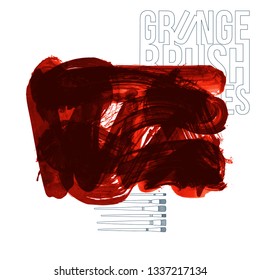 Red brush stroke and texture. Grunge vector abstract hand - painted element. Underline and border design.