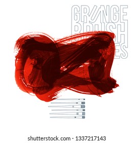 Red brush stroke and texture. Grunge vector abstract hand - painted element. Underline and border design.