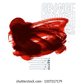 Red brush stroke and texture. Grunge vector abstract hand - painted element. Underline and border design.