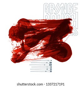 Red brush stroke and texture. Grunge vector abstract hand - painted element. Underline and border design.