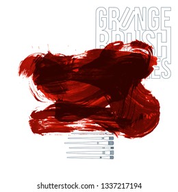 Red brush stroke and texture. Grunge vector abstract hand - painted element. Underline and border design.
