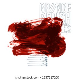 Red brush stroke and texture. Grunge vector abstract hand - painted element. Underline and border design.