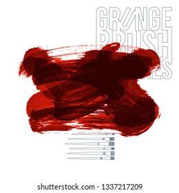 Red brush stroke and texture. Grunge vector abstract hand - painted element. Underline and border design.