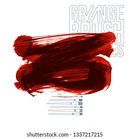 Red brush stroke and texture. Grunge vector abstract hand - painted element. Underline and border design.