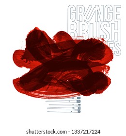 Red brush stroke and texture. Grunge vector abstract hand - painted element. Underline and border design.