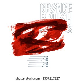 Red brush stroke and texture. Grunge vector abstract hand - painted element. Underline and border design.