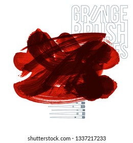 Red brush stroke and texture. Grunge vector abstract hand - painted element. Underline and border design.