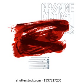Red brush stroke and texture. Grunge vector abstract hand - painted element. Underline and border design.
