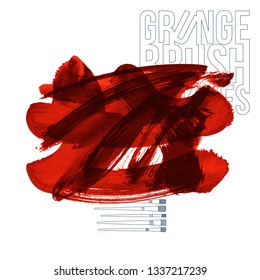 Red brush stroke and texture. Grunge vector abstract hand - painted element. Underline and border design.