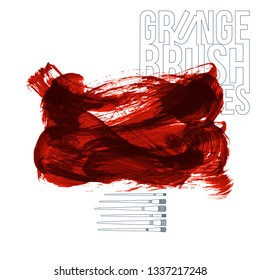 Red brush stroke and texture. Grunge vector abstract hand - painted element. Underline and border design.