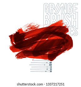 Red brush stroke and texture. Grunge vector abstract hand - painted element. Underline and border design.