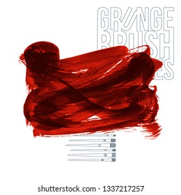Red brush stroke and texture. Grunge vector abstract hand - painted element. Underline and border design.