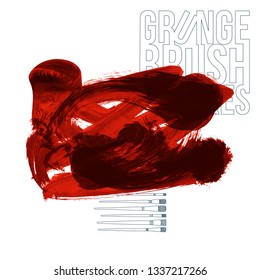 Red brush stroke and texture. Grunge vector abstract hand - painted element. Underline and border design.