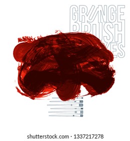 Red brush stroke and texture. Grunge vector abstract hand - painted element. Underline and border design.