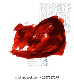 Red brush stroke and texture. Grunge vector abstract hand - painted element. Underline and border design.