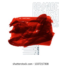 Red brush stroke and texture. Grunge vector abstract hand - painted element. Underline and border design.