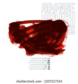 Red brush stroke and texture. Grunge vector abstract hand - painted element. Underline and border design.