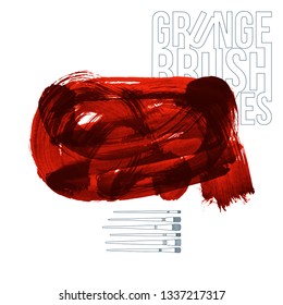 Red brush stroke and texture. Grunge vector abstract hand - painted element. Underline and border design.