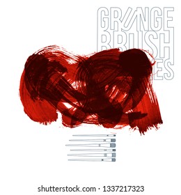 Red brush stroke and texture. Grunge vector abstract hand - painted element. Underline and border design.