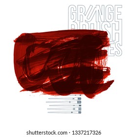 Red brush stroke and texture. Grunge vector abstract hand - painted element. Underline and border design.